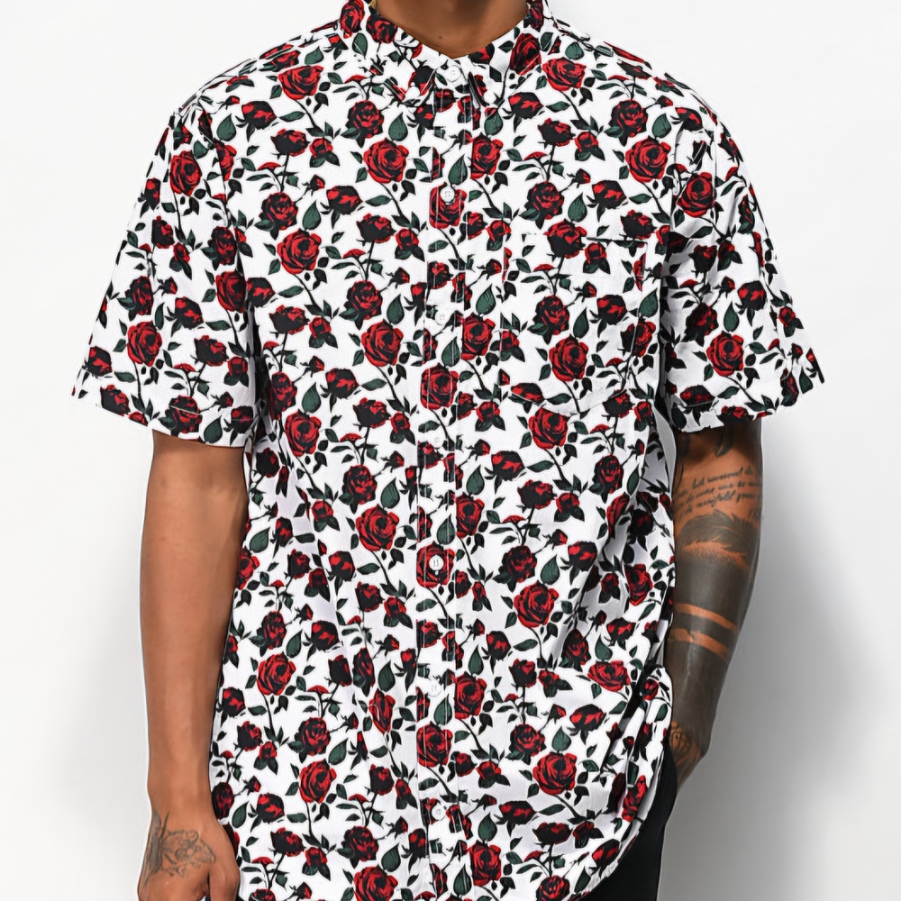 Empyre Red and Black Rose Print Shirt. Size XL